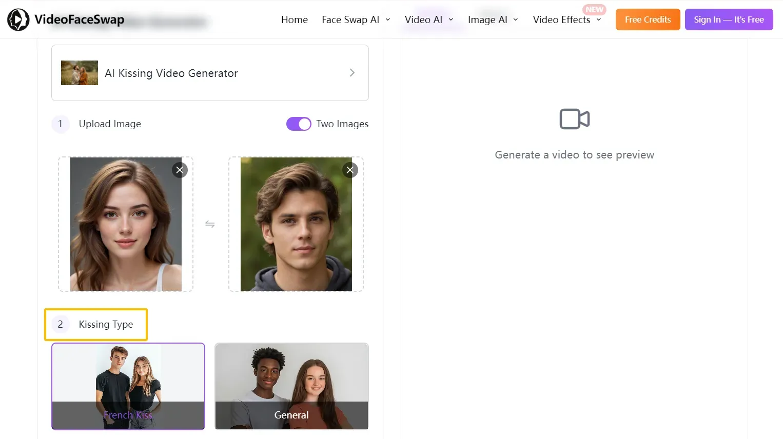How to Use an AI Kissing Video Generator-step 2 How to Use an AI Kissing Video Generator-step 2