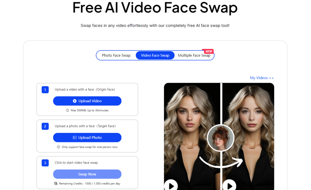 videofaceswap ai face swap tool