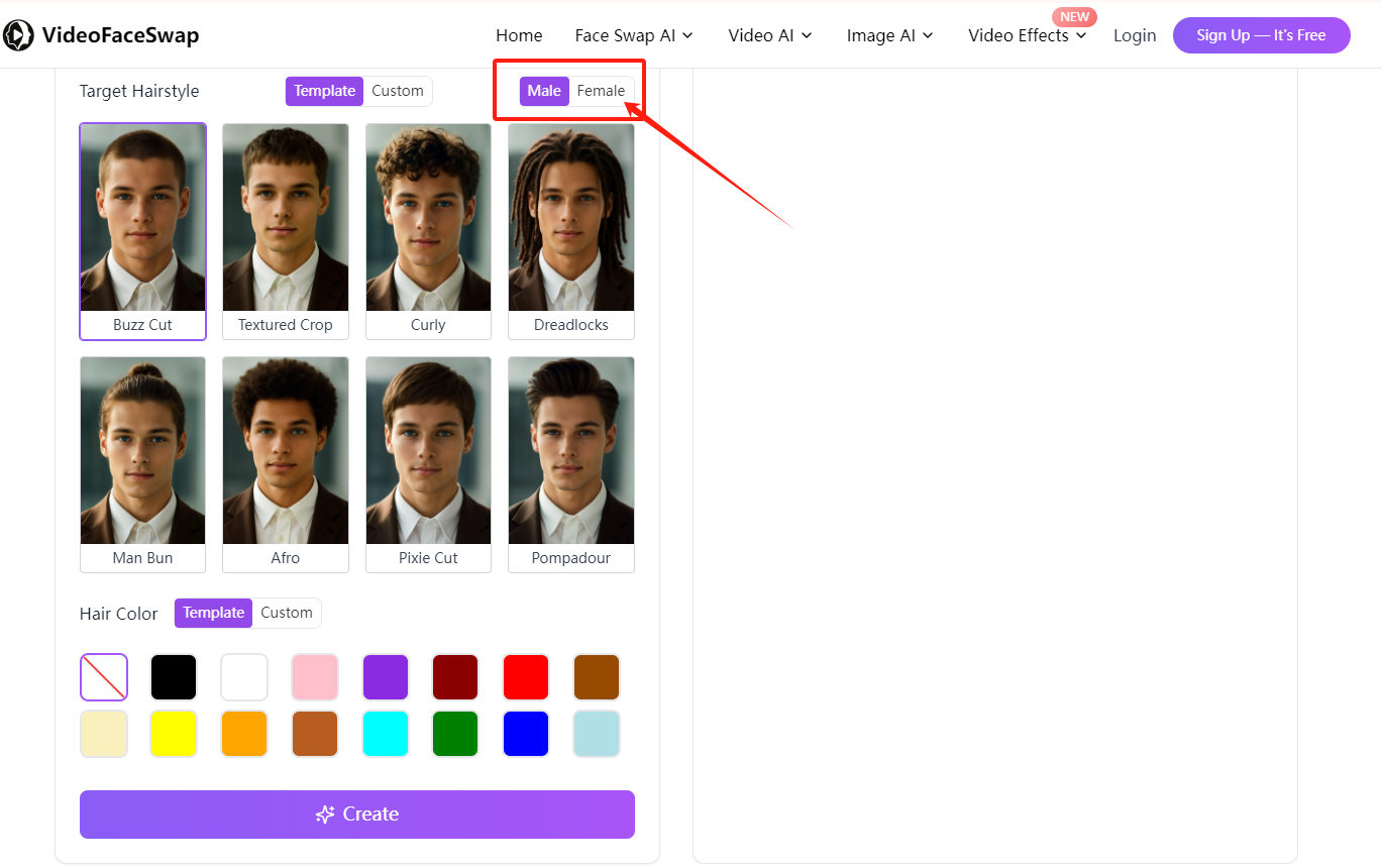 VideoFaceSwap offers a wide range of hairstyle options