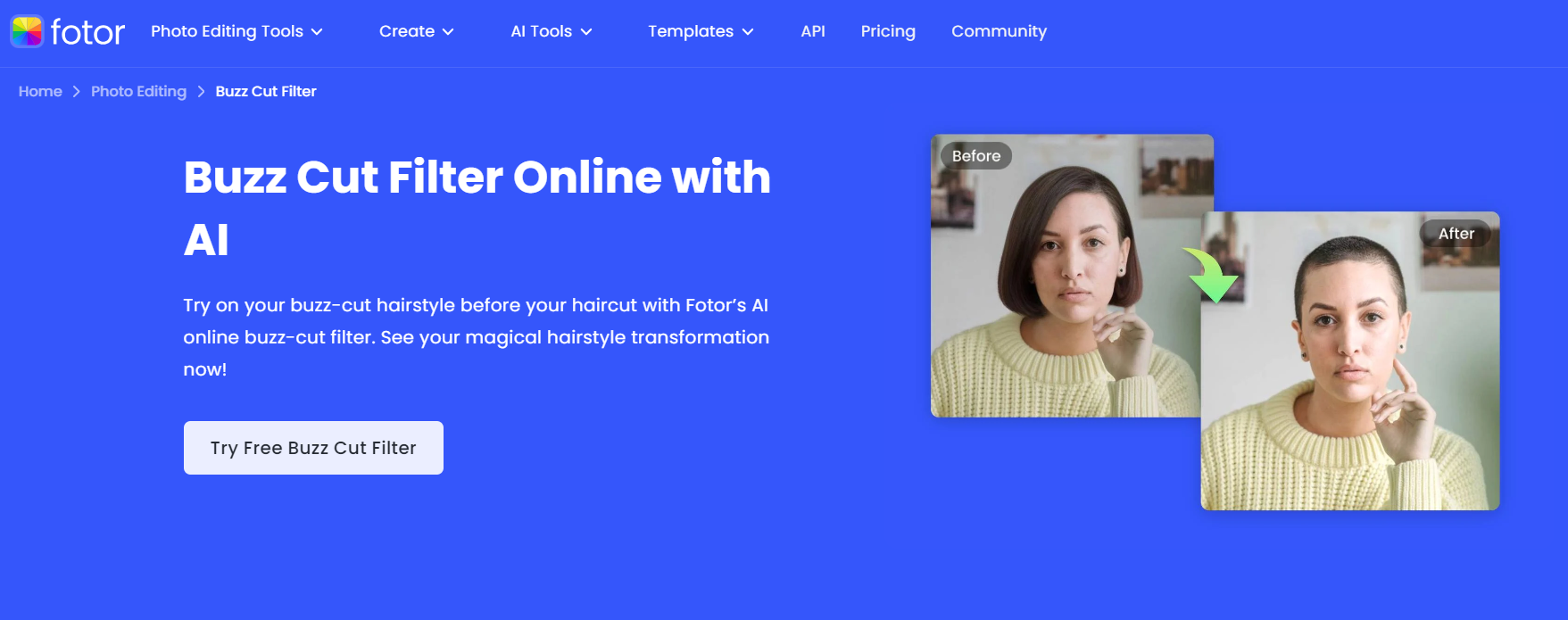 Best AI Buzz Cut Filter Tool-fotor