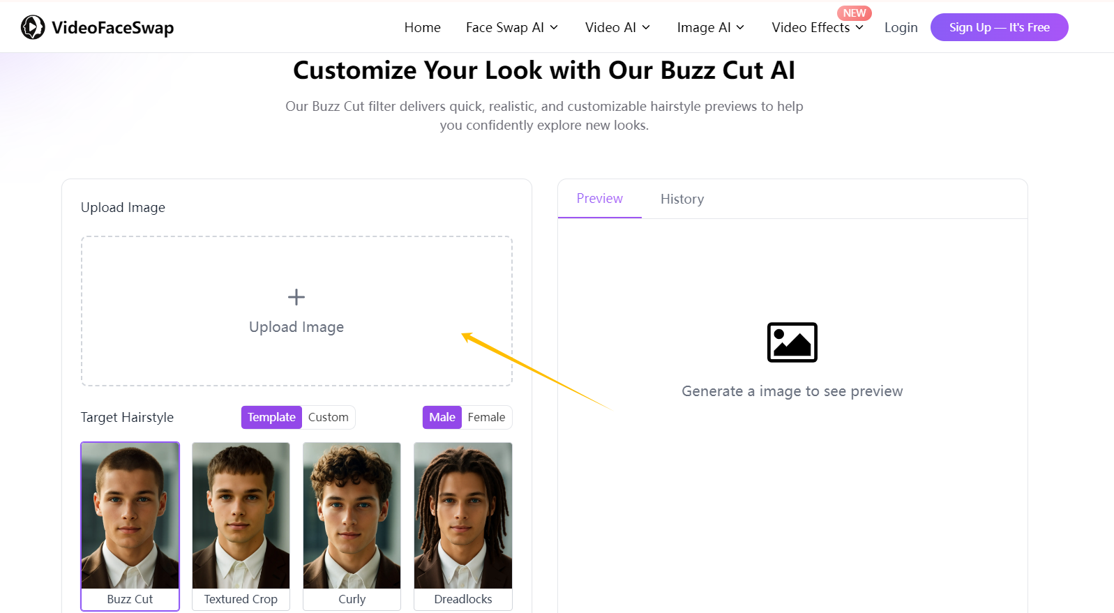 How to Use the AI Buzz Cut Filter Tool-step 1